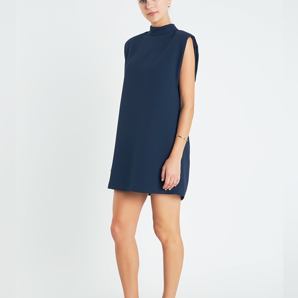 English Factory Navy Sleeveless Mock Neck Mini Dress